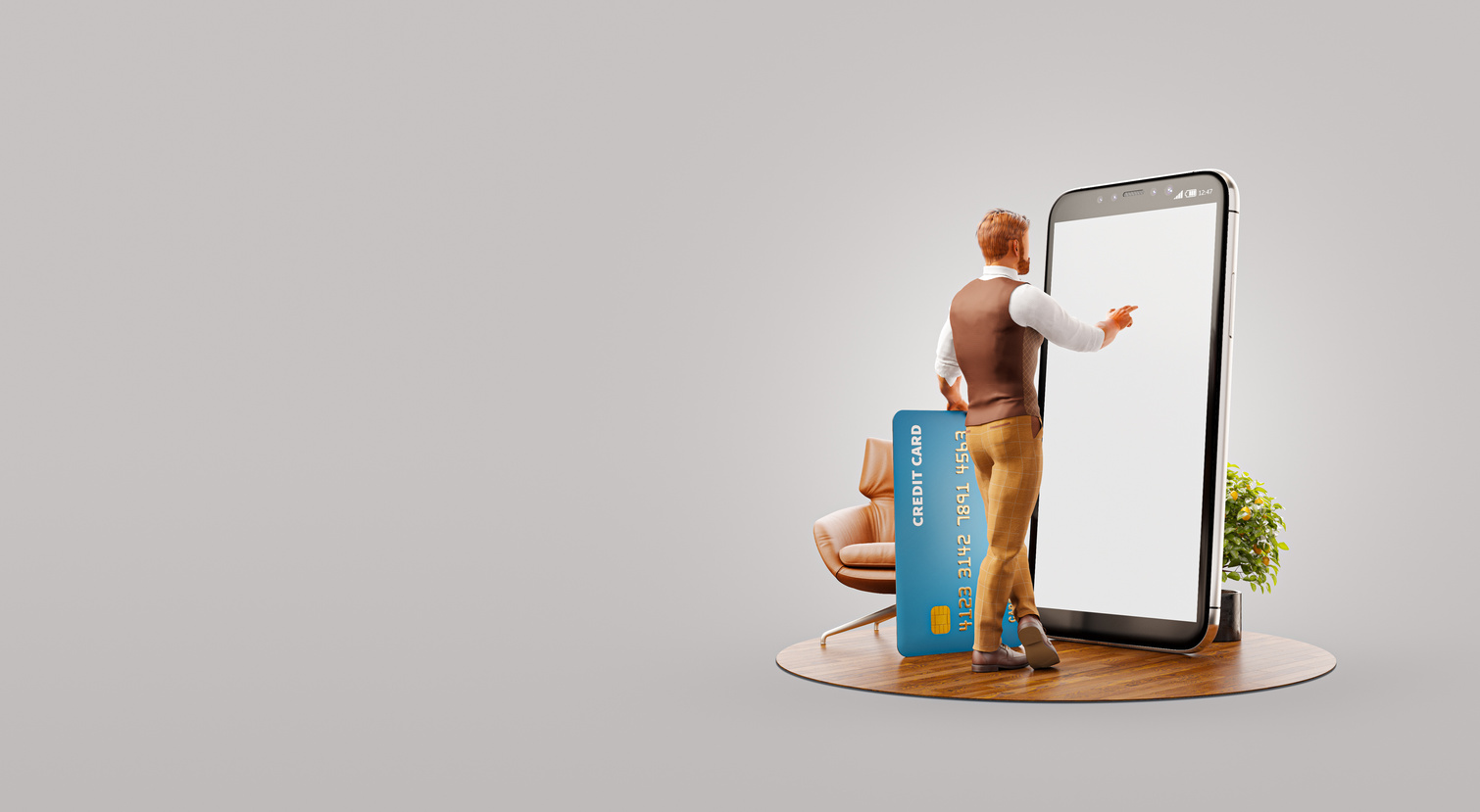 3D Illustration of Shopping Smart Phone Application